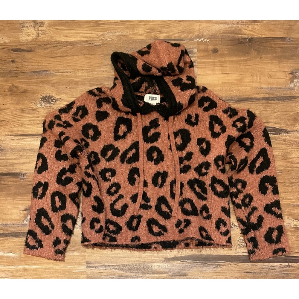 Victoria’s Secret PINK Cropped Leopard Hooded Sweater